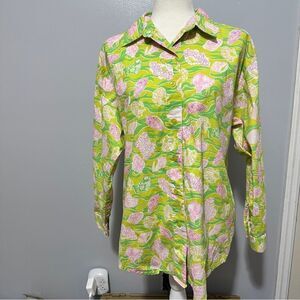 Vintage Key West Shells Button Up Top Lime Pink size L